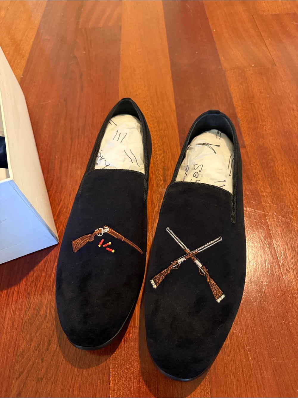 Men's Black Suede Embroidered Smoking Loafers